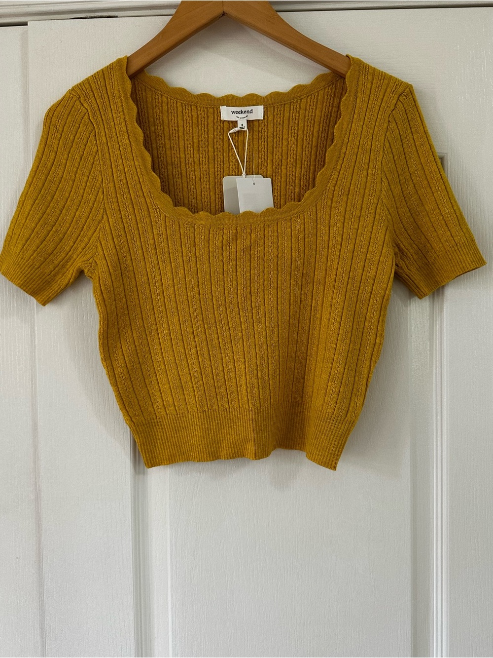 Knit Crop Ribbed Scoop Neck Top in Mustard